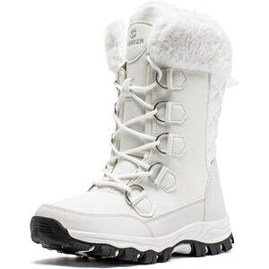 HOBIBEAR Women Waterproof Winter Snow Boots White Fur Lined Insulated Warm Shoes